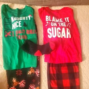 Holiday Cheer Lot 4pc Free Socks Unisex 4, 5, 4/5 PJs Shits L/S